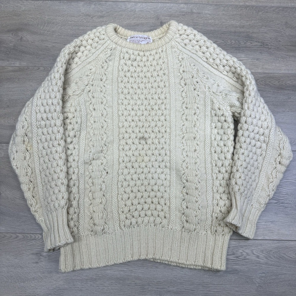 VTG‎ Slieve League 100% Wool Handloomed Ireland Fisherman Sweater Sz 42 Thick